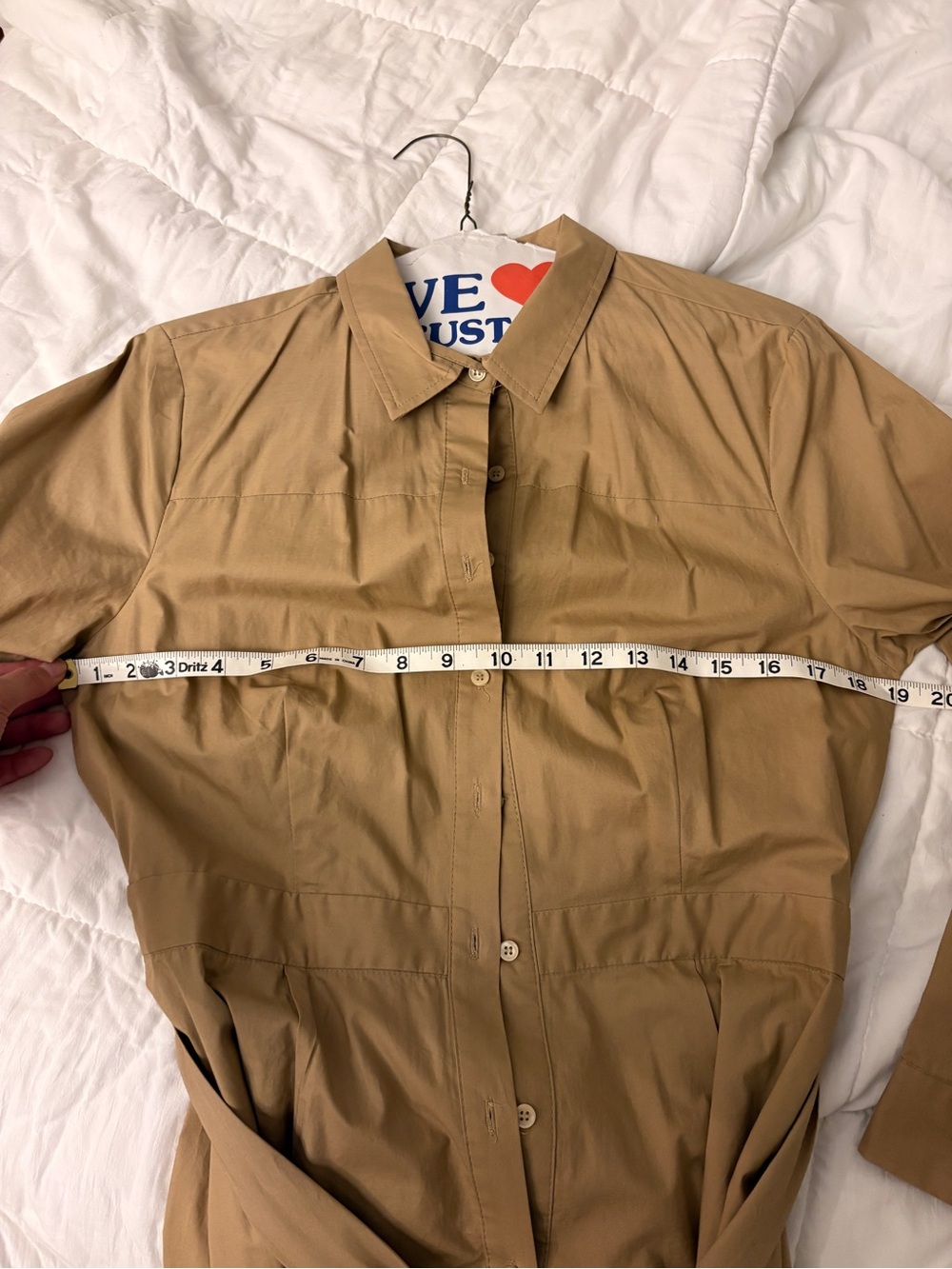 J. Crew Long-Sleeve Tan Button-Front Shirt Dress - Picture 6 of 7